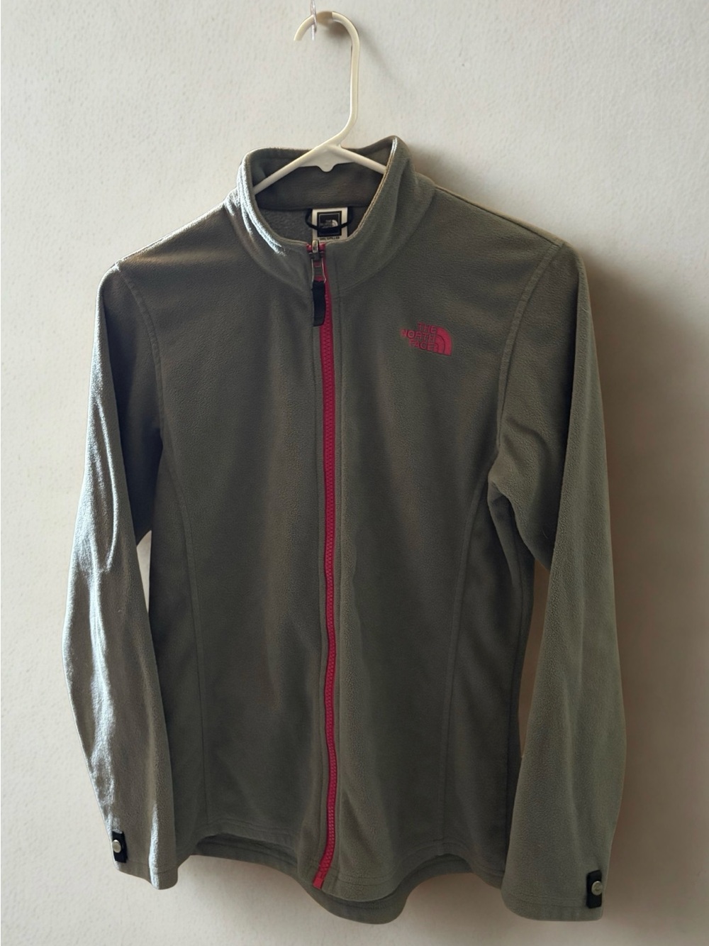 The North Face Olive Green Fleece Jacket with Pink Trim